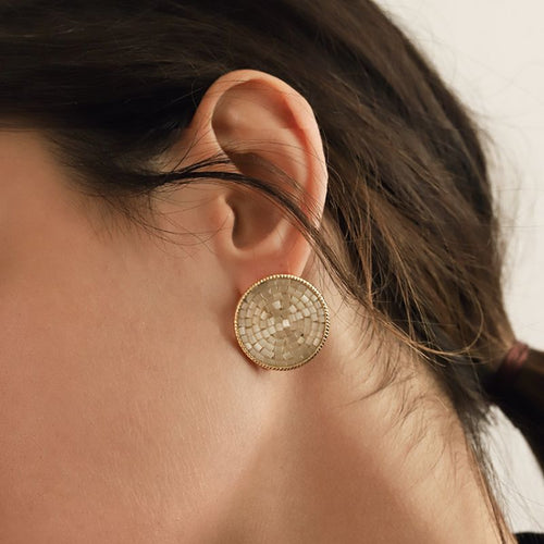 Gold Disc Earrings | Pave Disc Earrings | Gold Earrings for Women in 18K Gold Plated