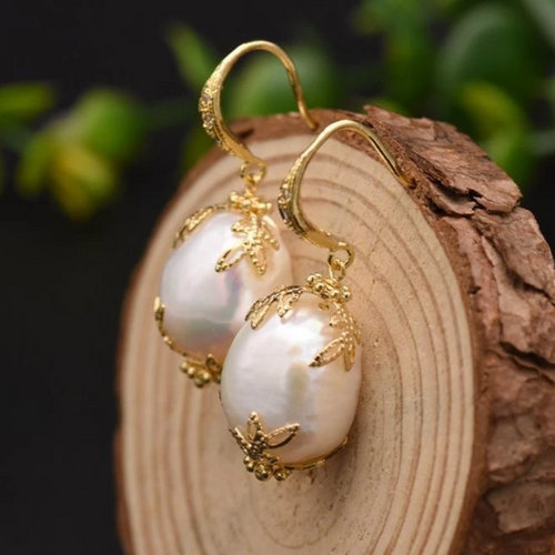 AAA Real Baroque Pearl Drop Earrings in 18K Gold Super Big Baroque Pearrl Earrings (15-16mm)