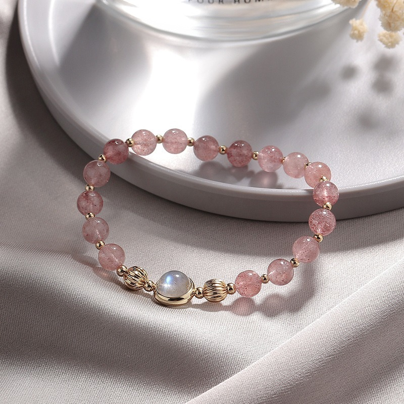 Moonstone Natural Strawberry Crystal Gold Bracelet – Huge Tomato