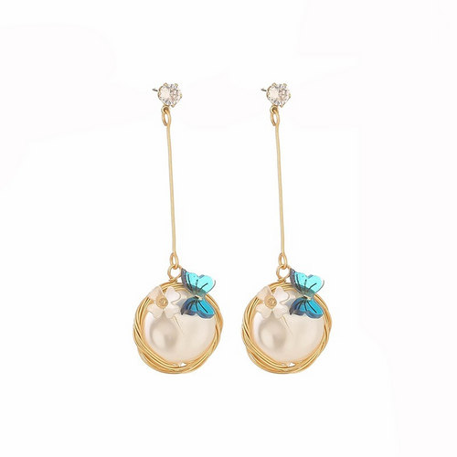 Elegant White Round Pearl Stud Earrings for Women in 14K Gold Over Sterling Silver（16mm）