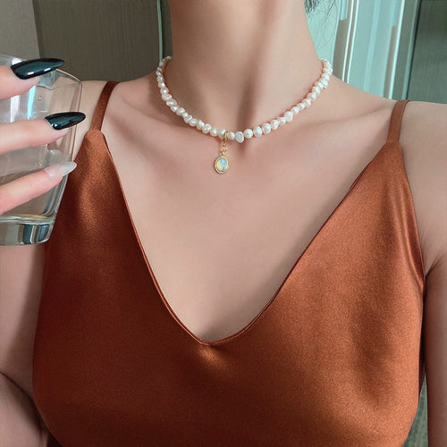 Barockperlen-Halsband | Barockperlen-Halskette | Süßwasserperlen-Halskette mit Anhänger für Damen (5–6 mm)