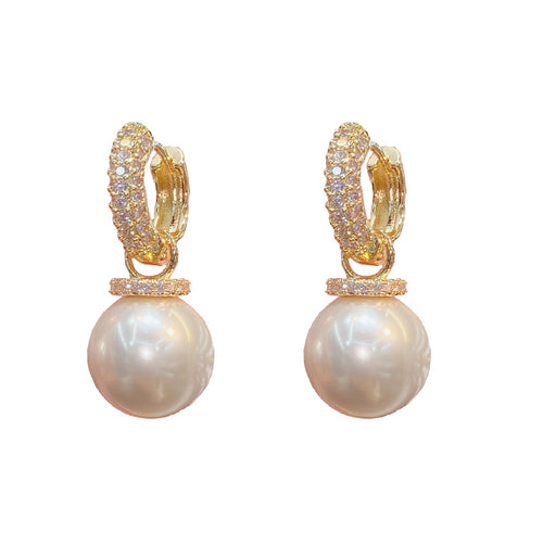 2 in 1 Pearl Drop Earrings | Diamond Huggie Earrings | Pearl Diamond Earrings
