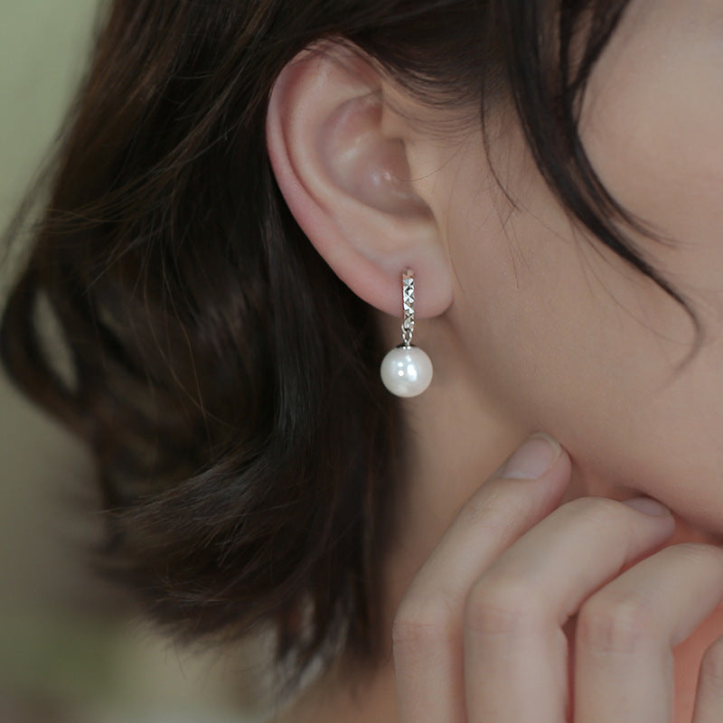 Pearl Huggie Earrings Pearl Drop Earrings with Sterling Silver
