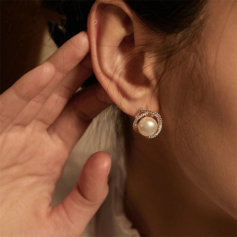 AAA Pearl Diamond Earrings, Moonstone Earrings