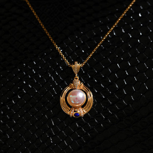 Roman Coliseum Freshwater Pearl Pendant | Gold Pearl Pendant Necklace
