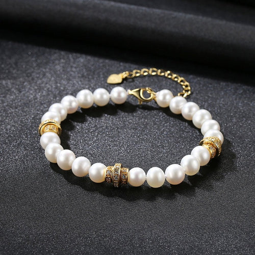 5-6mm White Freshwater Cultured Pearl Bracelet in 14K Gold Over Sterling Silver Clasp