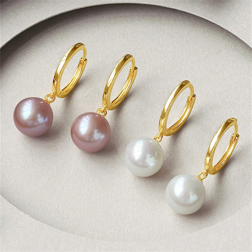 AAA Real Pearl Earrings | Freshwater Pearl Drop Earrings | Pearl Huggie Earrings with Allergy-free Clasp (9-10mm)