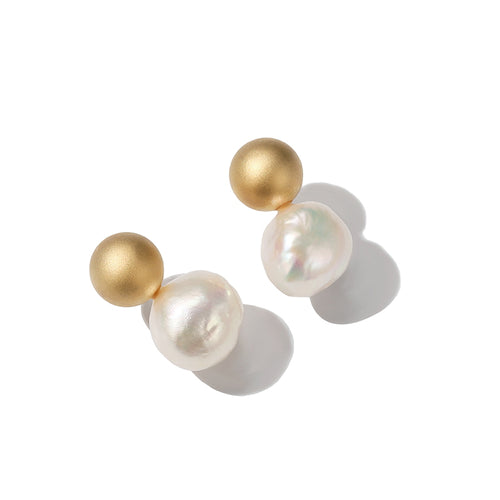Double Real Pearl Stud Earrings | Pearl Drop Earrings | Freshwater Baroque Pearl Earrings with Sterling Silver Pins