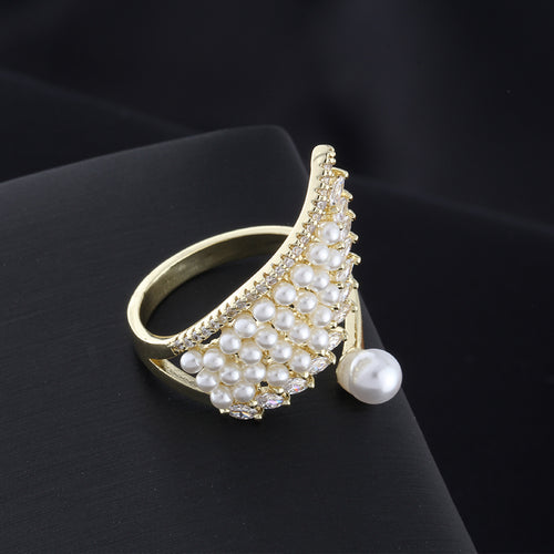 Wing Pearl Ring Adjustable Size Ring in 14K Gold Over Sterling Silver