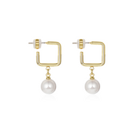 White Round Pearl Dangle Drop Earrings for Women in 14K Gold Over Sterling Silver（10mm）