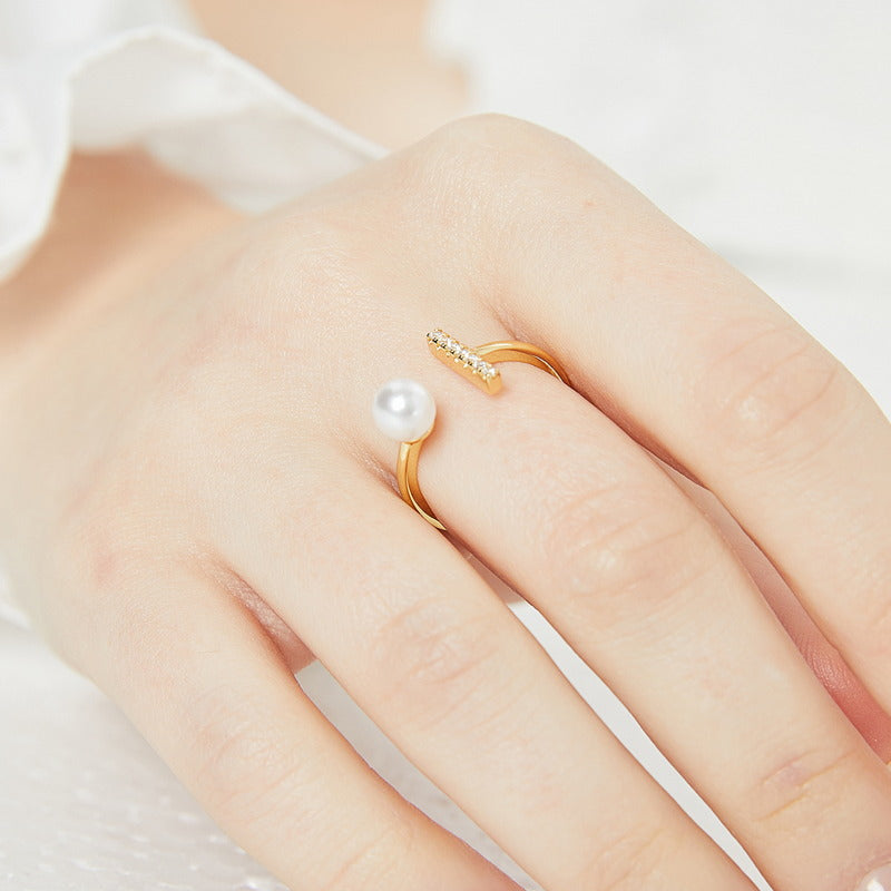 Pearl Ring | Gold Pearl and Diamond Ring | Adjustable Rings for Women