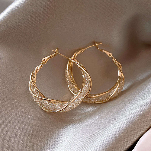 Twisted Hoop Earrings | Gold Hoop Earrings | Diamond Hoop Earrings with Sterling Silver Pins
