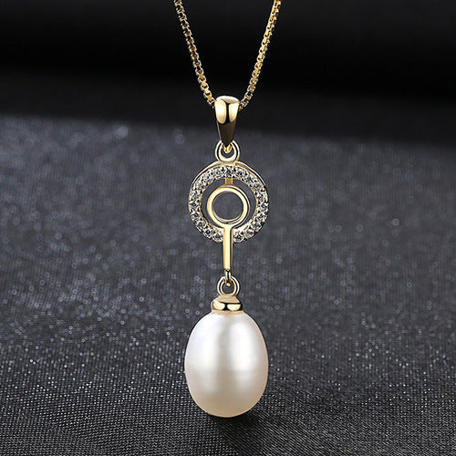Freshwater Pearl and Diamond Pendant Necklace in 14K Gold Over Sterling Silver (6.5-7mm)