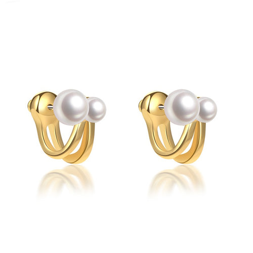 Elegant White Round Shell Pearl Stud Earrings for Women in 14K Gold Over Sterling Silver（6mm）