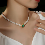 Multi Strand Pearl Necklace | Pearl Choker Necklace | Pearl Choker with Detachable Pendant