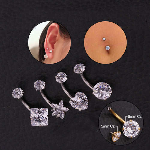 14G Surgical Steel Belly Button Rings CZ Navel Rings Belly Body Piercing Crystal Alloy Nose Stud Body Jewelry