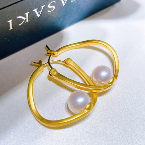 AAA Akoya Real Pearl Huggie Hoop Earrings | Large 18k Gold Hoop Earrings for Women Freshwater Pearl and 925 Silver Pin Underneath