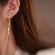 Gold Jacket Earrings | Zircon Star Jacket Earrings | Tassel Earrings with Sterling Silver Pins