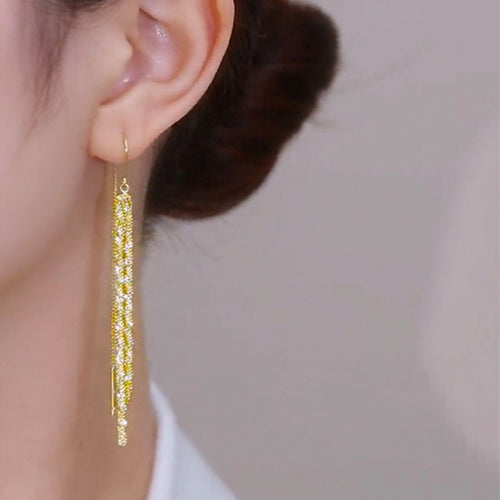 Rhinestone Dangle Earrings | Dangle Diamond Earrings | Linear Drop Earrings for Women