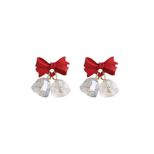 Xmas Bow Bell Earrings | Crystal Drop Earrings | Crystal Earrings with S925 Silver Pin