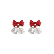 Weihnachts-Schleifenglocken-Ohrringe | Kristall-Tropfen-Ohrringe | Kristall-Ohrringe mit S925-Silberstift