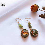 Vintage Style Craftwork Earrings Oil Paint Drop Earrings with Silver Pin
