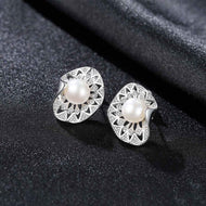 Elegant AAAA Pearl and Diamond Stud Earrings in 14K Gold Over Sterling Silver