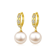 Pearl Drop Earrings | Pearl Huggie Earrings | Gold Hoop Earrings with Pearl Drop (12mm)