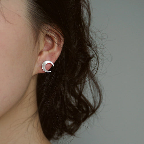 Moon Stud Earrings | Mother of Pearl Earrings | Crescent Mood Stud Earrings with Sterling Silver Pins
