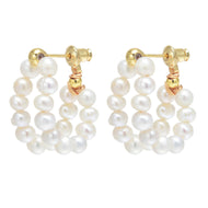 Handmade Double Hoop Pearl Earrings AAA Freshwater Cultured Pearl Hoop Earrings in 14K Gold Over Sterling Silver（4-5mm）