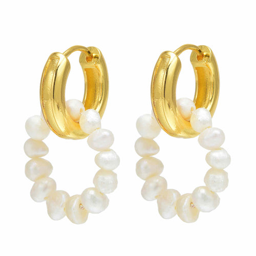AAA Real Baroque Pearl Hoop Earrings in 14K Gold Over Sterling Silver（4-5mm）