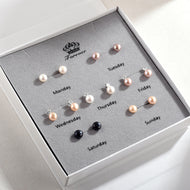 AAAA Pure Freshwater Pearl Stud Silver Pin Earrings week Set For 7 Earrings