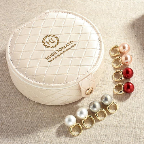 New Elegant Pearl Earrings for Women in 14K Gold Plated Set Box, with Free Jewelry Organizer, Mother's Day Gift