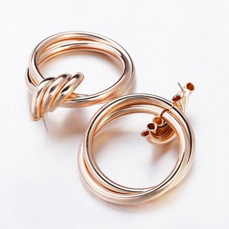 18K Rose Gold Earrings | Twisted Gold Stud Earrings for Women