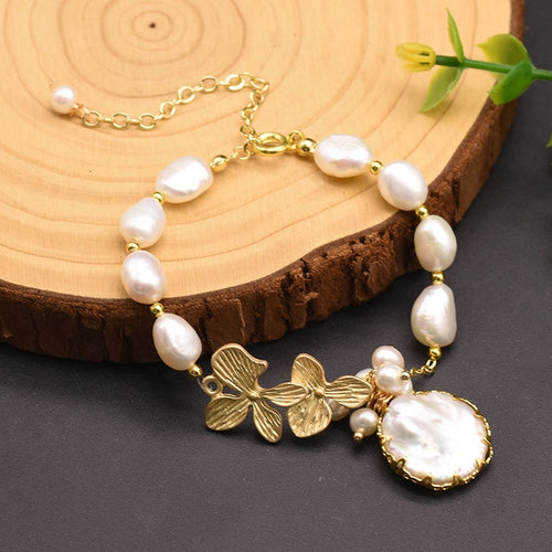 Freshwater White Pearl Bracelets For Women Girl Birthday Leaves Bracelet Jewelry