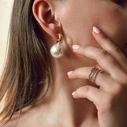 Elegant White Round Pearl Drop Earrings Big Pearl with 14K Gold Over Sterling Silver Clasp