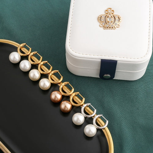 Royal Pearl Huggie Earrings | Pearl Earring Set with Free Jewelry Organizer, Mother's Day Gift