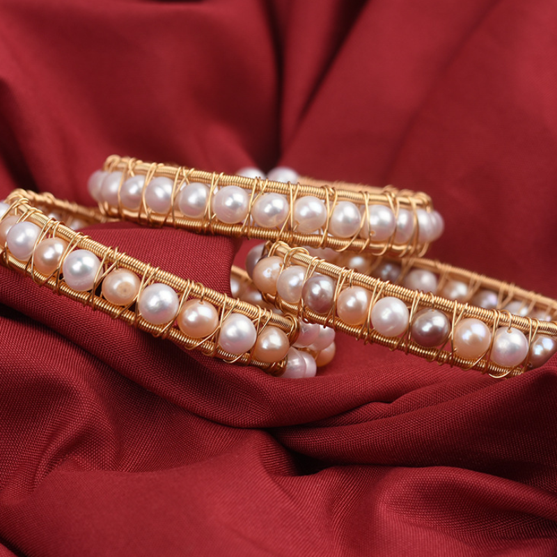 Cultured Freshwater Pearl Bangle Bracelet in 14k Gold Over Sterling Silver 7