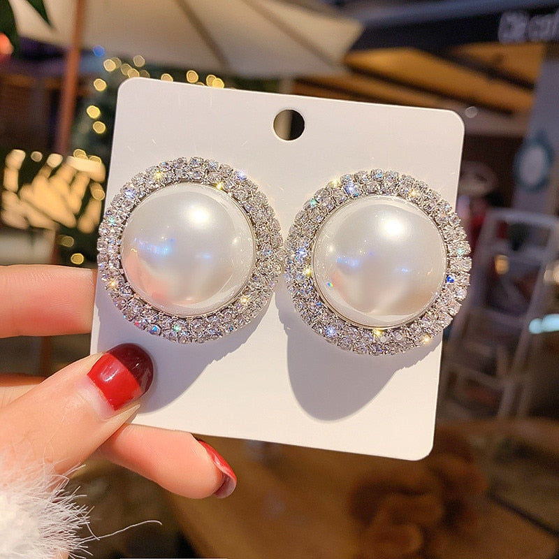 Super Big 25mm Pearl Stud Earrings Elegant White Round Pearl Stud