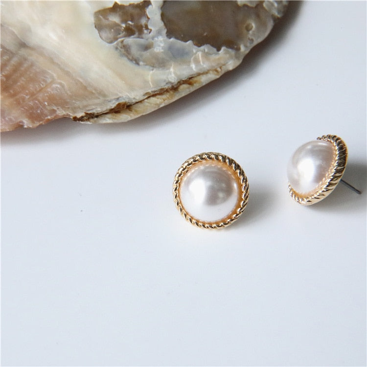 Gold Pearl Stud Earrings Handmade Vintage Jewelry