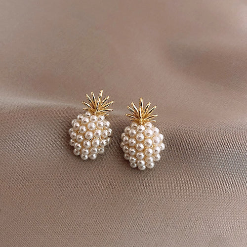 Pineapple Pearl Stud Earrings for Women in 14K Gold Over Sterling Silver（2mm）