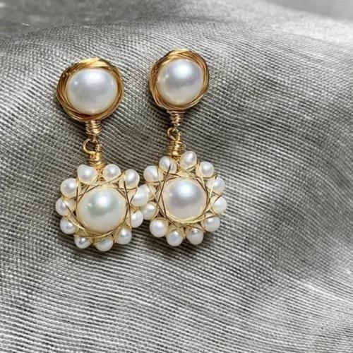 sunflower pearl drop earrings | freshwater pearl earrings | real pearl earrings