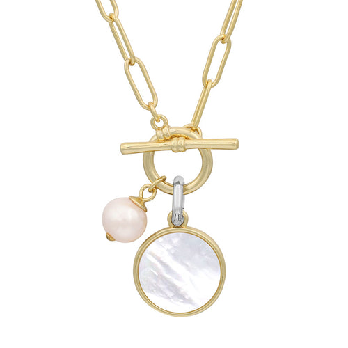 OT Clasp Fashion Mother of Pearl Pendant Necklace in 14K Gold Over Sterling Silver Clasp