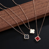 Four Leaf Clover Moonstone Mother of Pearl Necklace with 14K Gold Plated Chain