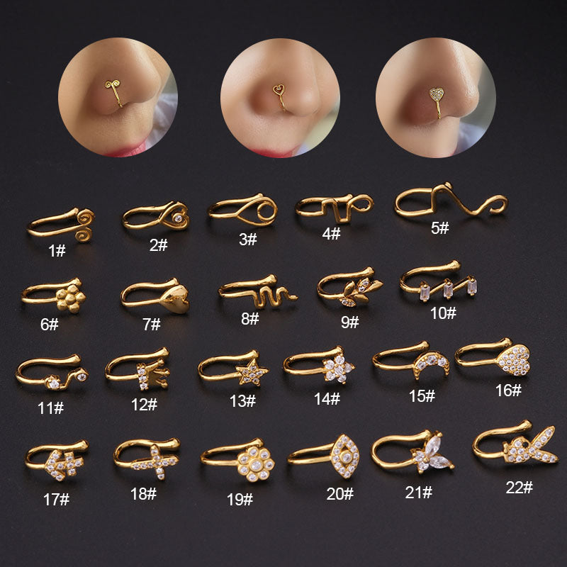 16g Surgical Steel Belly Button Rings CZ Navel Rings Belly Body Piercing Crystal Alloy Nose Clip Body Jewelry, Gold / 6#