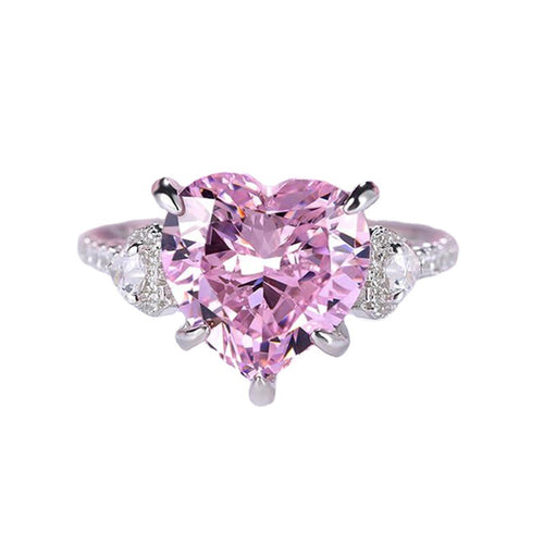 Heart Cut Therr-Stone Pink Lab Grown Diamond Engagement Ring 5.0 CTW with S925 Silver GH/VVS