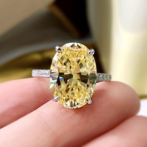 Oval Cut Fancy Yellow Lab Grown Diamond Engagement Ring 5.0 CTW Sapphire with S925 Silver Base GH/VVS Huge Tomato