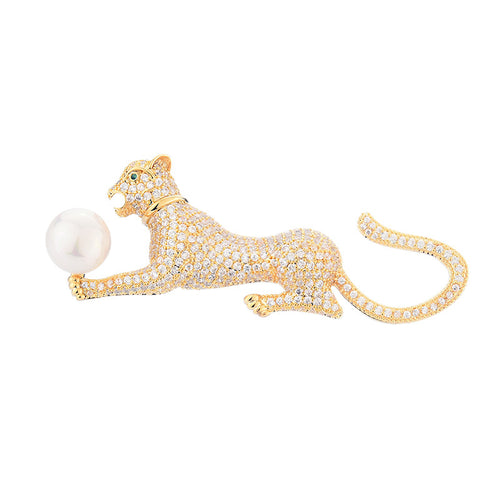Leopard Shape Premium Handmade Diamond Flower Brooch