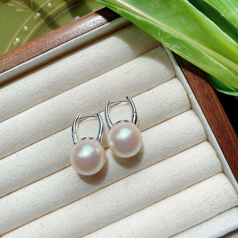 12mm Big Pearl Drop Earrings Gold Pearl Huggie Earrings in 18K Gold Plated
