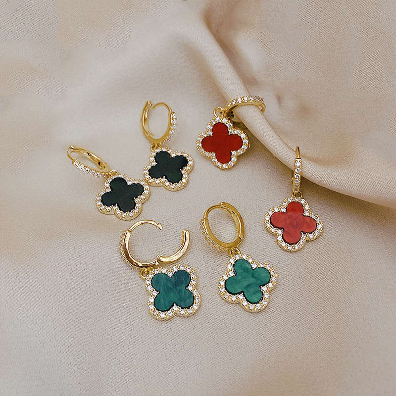 Four Leaf Clover Flower Hoop Earrings Gold Clover Huggie 